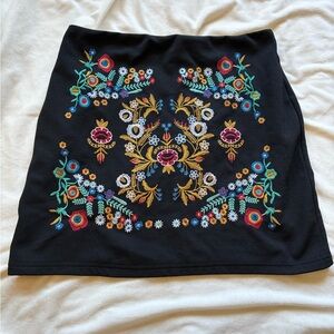 SHEIN Black Mini Skirt with Colorful Floral Embroidery